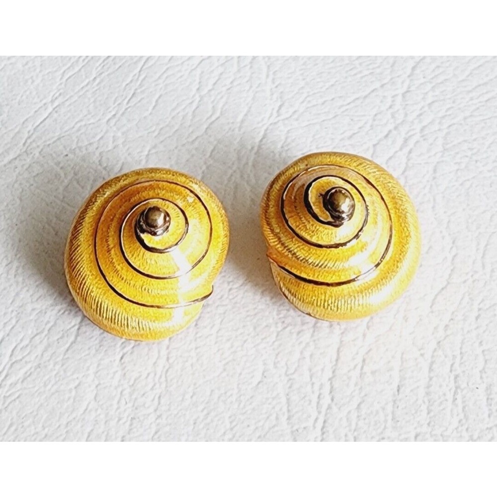 Carolee Clip On Earrings Goldtone Yellow Enameled Swirl Design